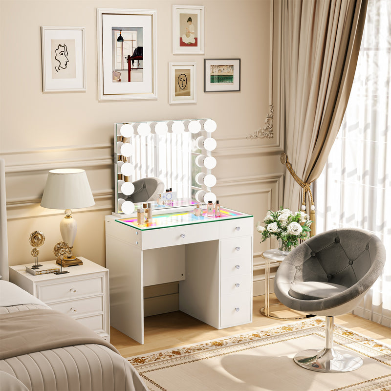 Mini Diana -6 Storage Drawers Vanity Set with Mirror & Chair