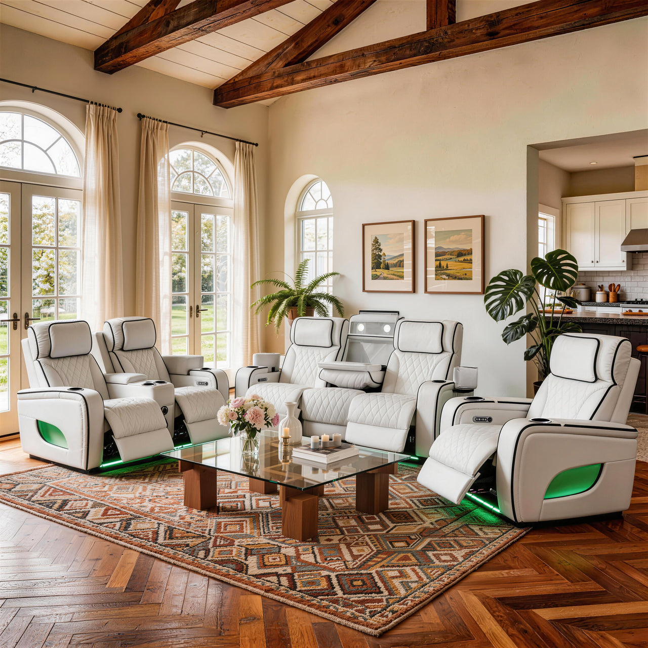Luxury White Power Recliner Sofa Set