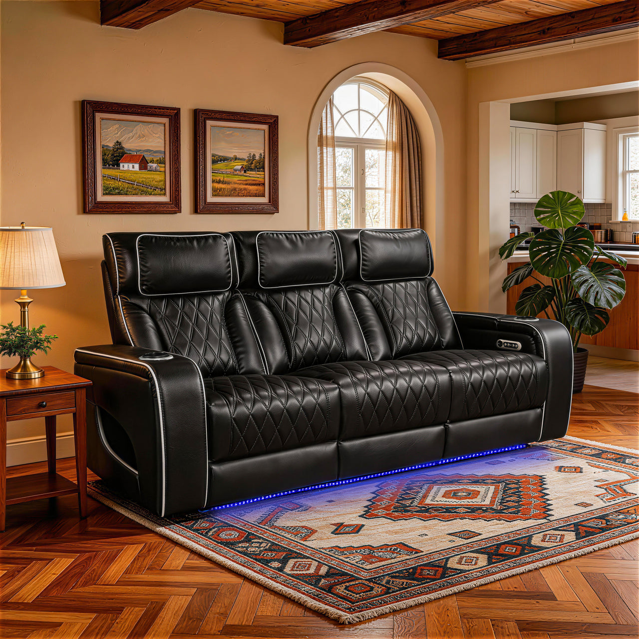 Power Recliner Black 3-seater Sofa