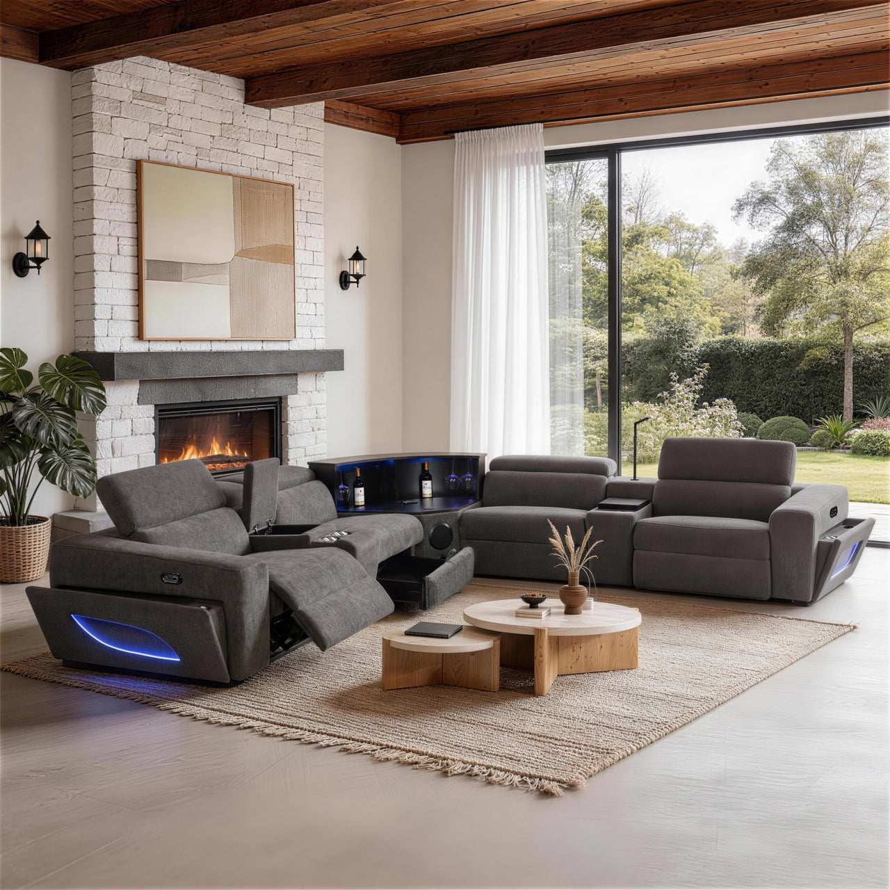 Power Recliner Air Leather Sectional Dark Gray
