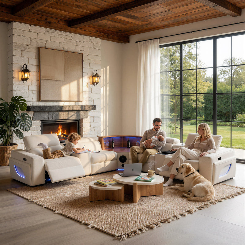 Power Recliner Air Leather Sectional White