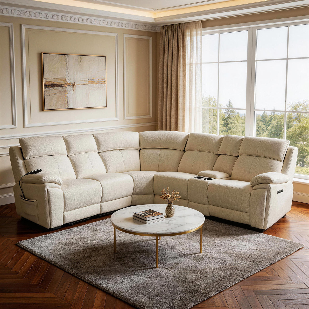 Power Recliner Sectional Fabric Sofa