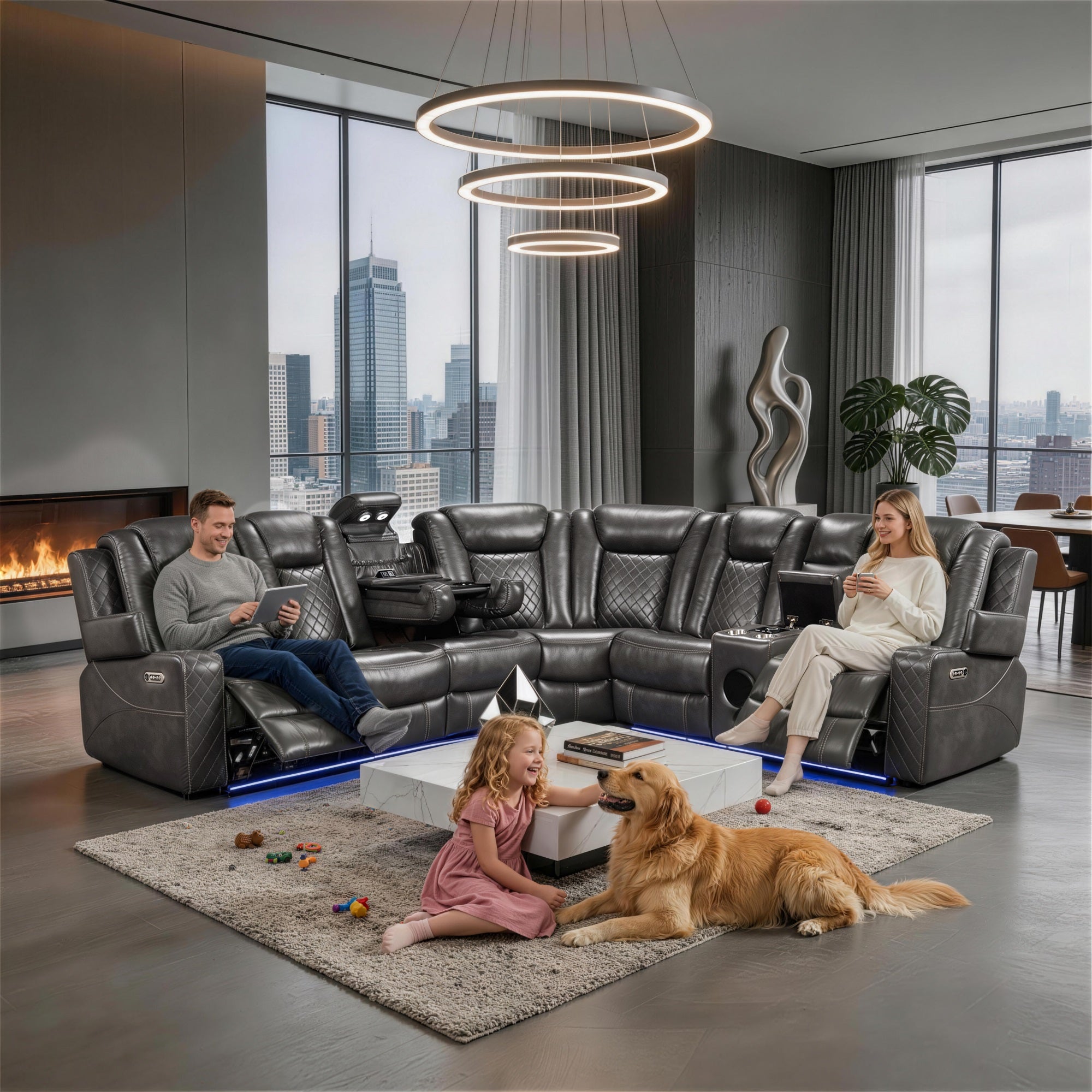 Power Recliner Sectional MC2855B Gray