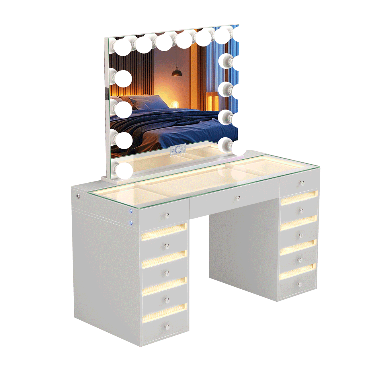 Fenair Vanity Desk with RGB light including Vanity Mirror & Chair