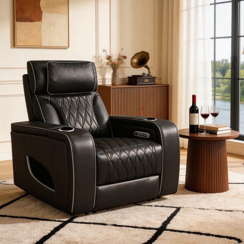 Jessie Power Recliner Chair - Modern Black Leather Armchair