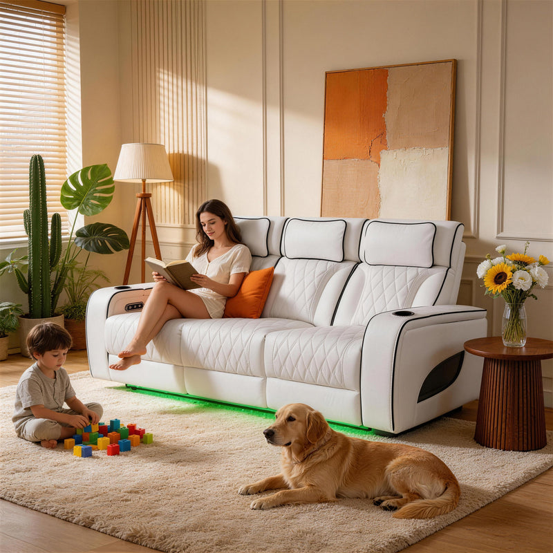 White Power Recliner 3-seater Sofa