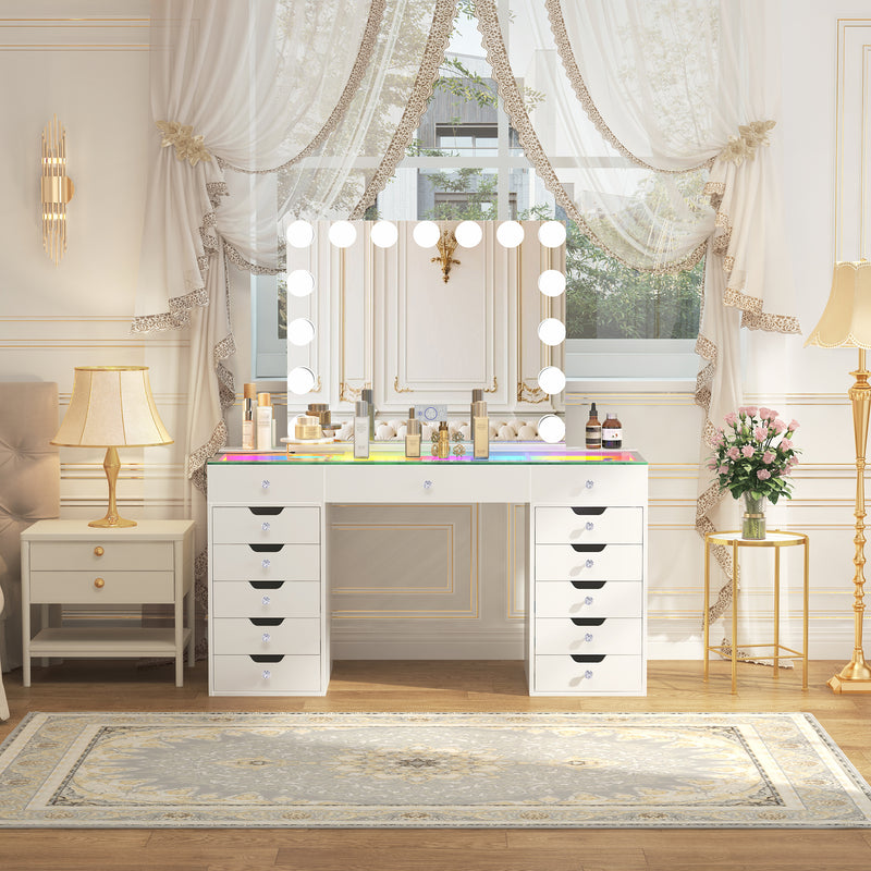 Eva-RGB Vanity Desk Set with Mirror and Chair