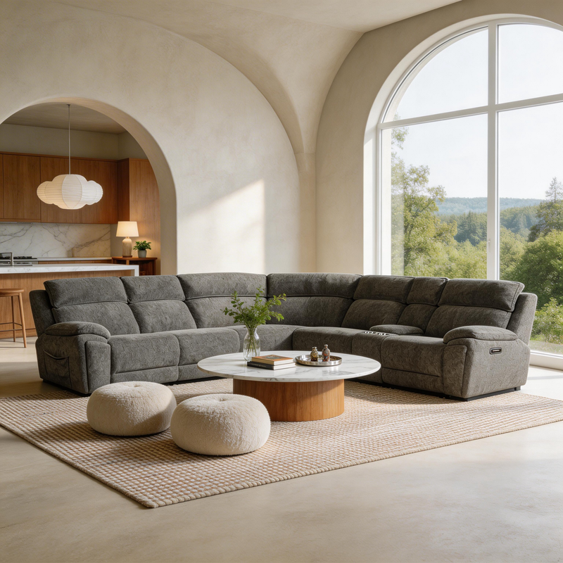 Power Recliner Sectional Fabric Sofa