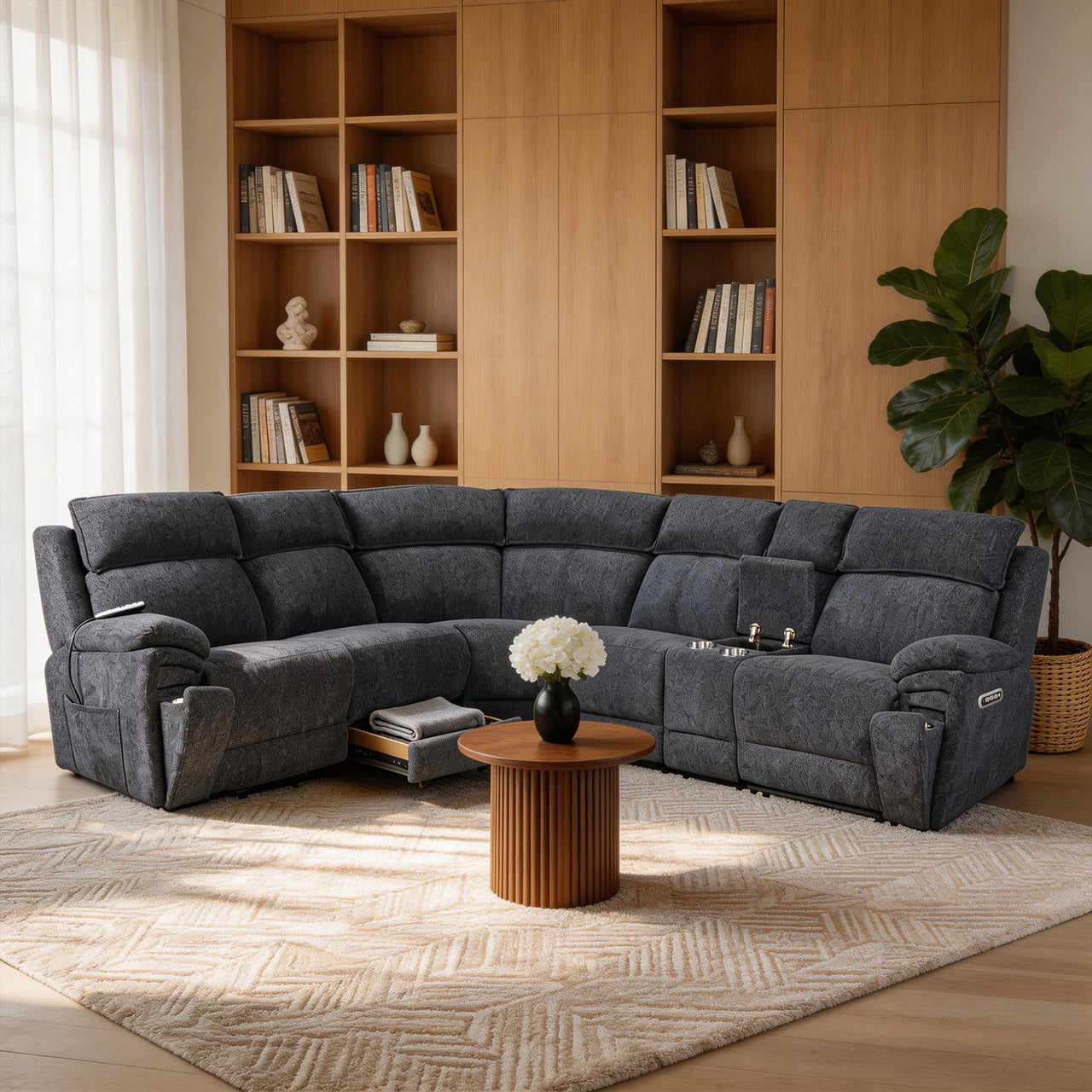 Power Recliner Sectional Fabric Sofa