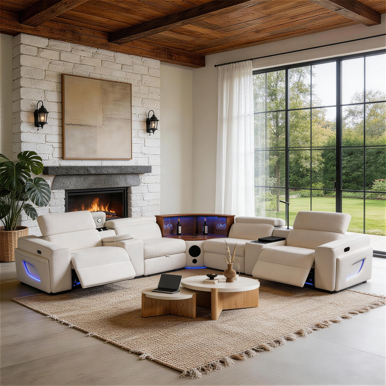 Power Recliner Air Leather Sectional White