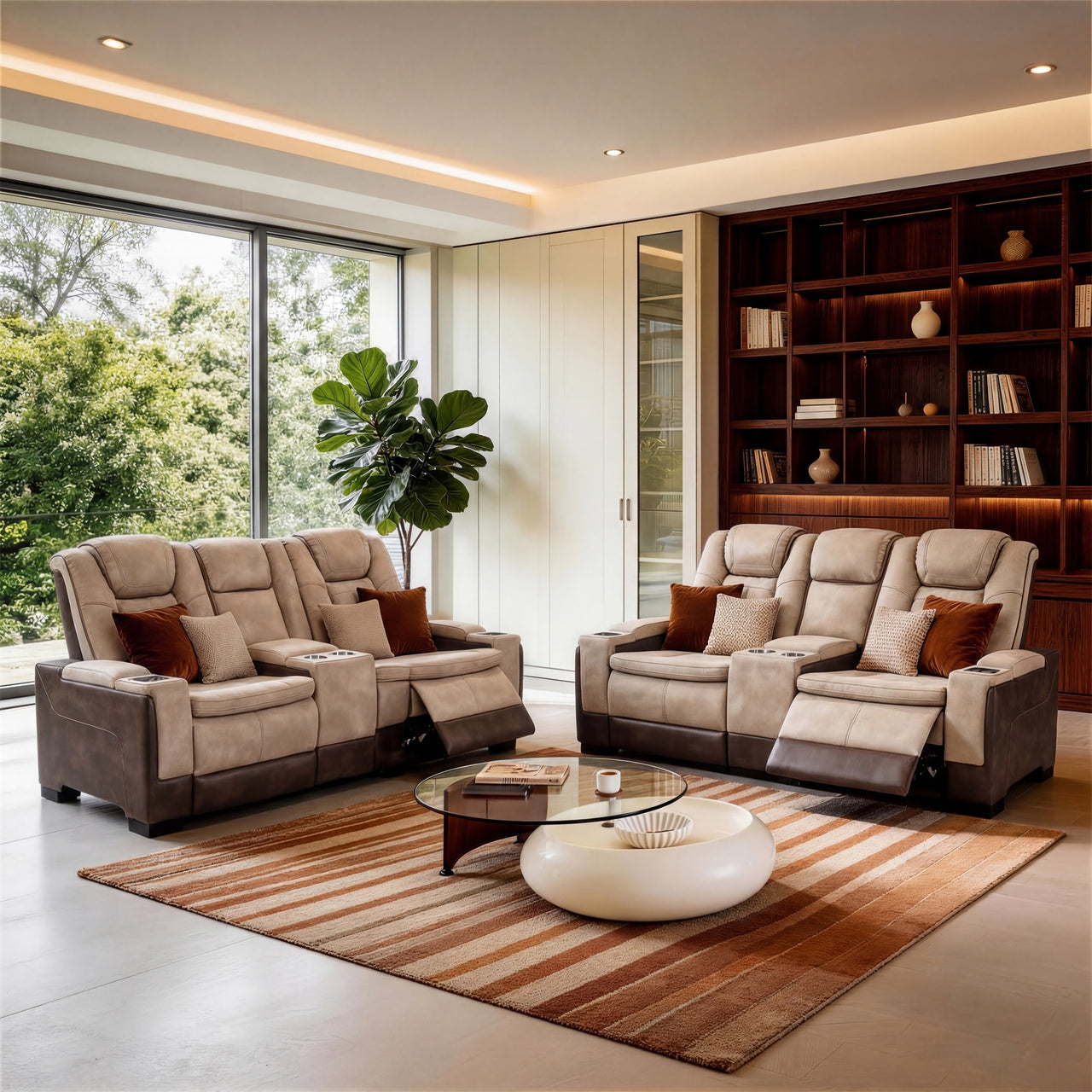 Brown Power Recliner Sofa Set