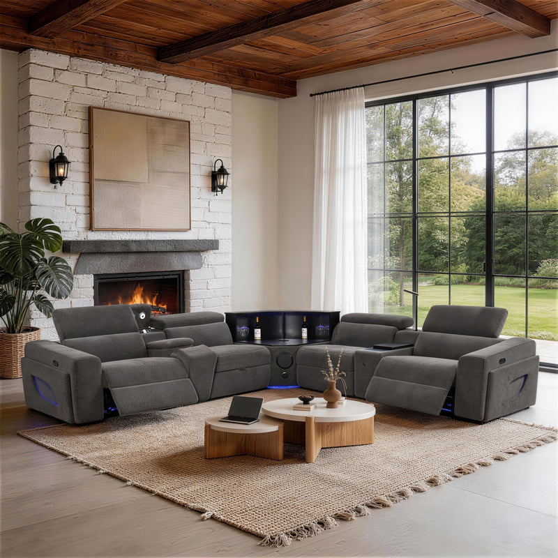 Power Recliner Air Leather Sectional Dark Gray