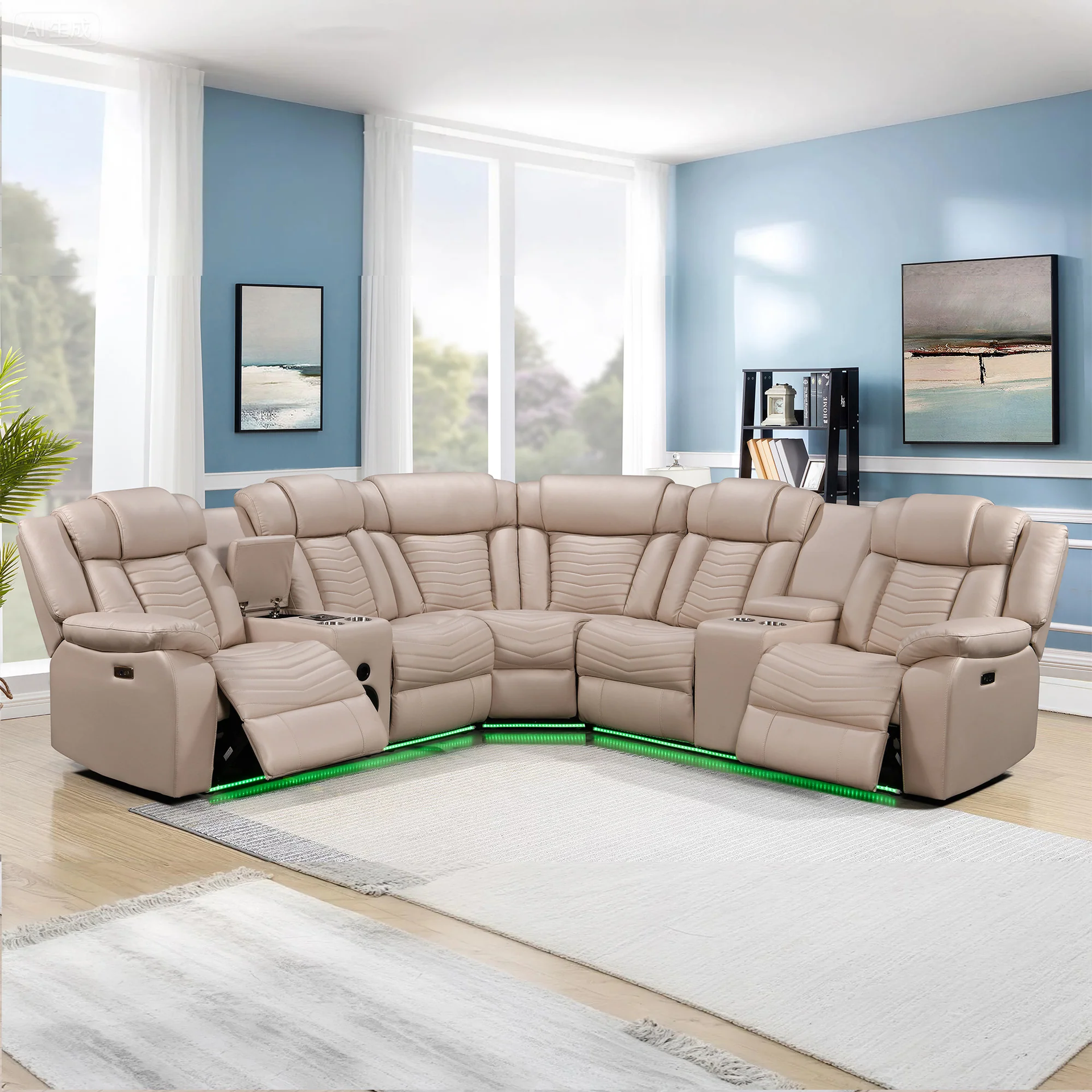 Beige Power Recliner Sectional