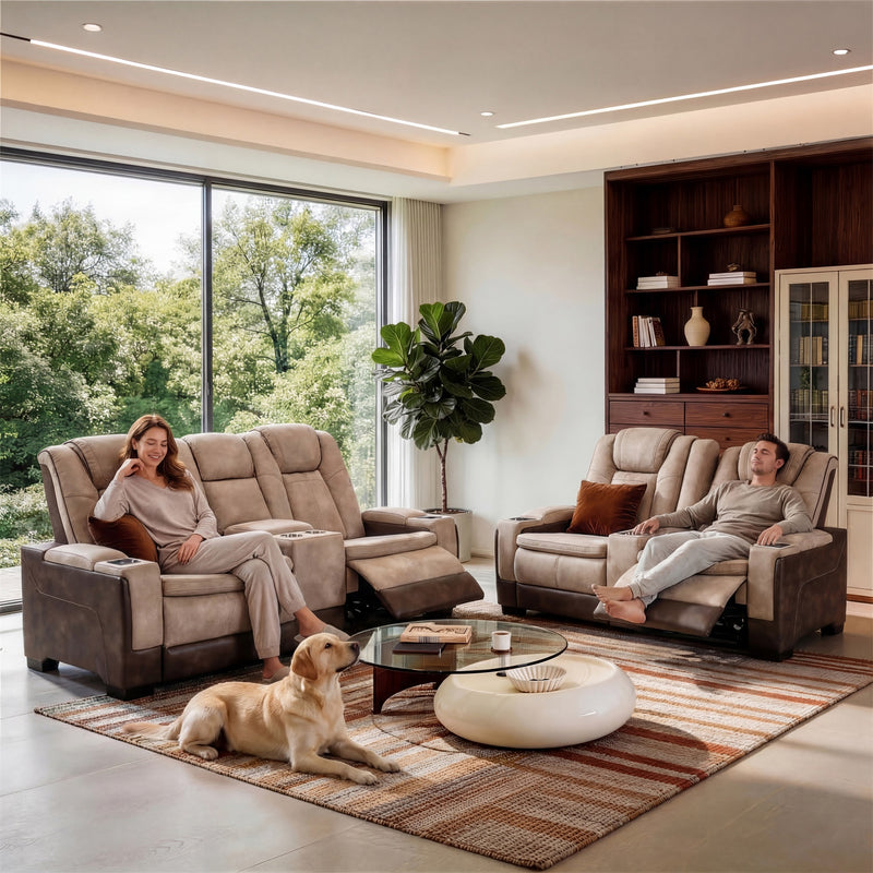 Brown Power Recliner Sofa Set
