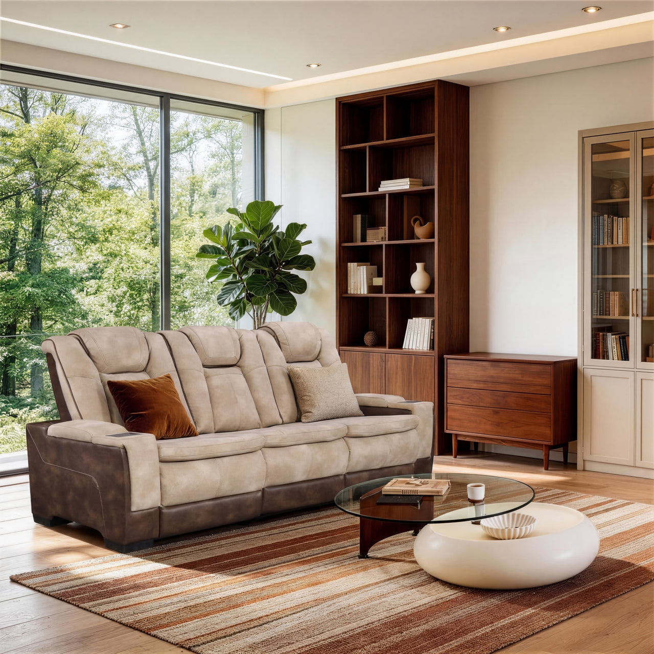 Charlie Modern Brown Power Recliner Sofa for Living Room or Home Theater