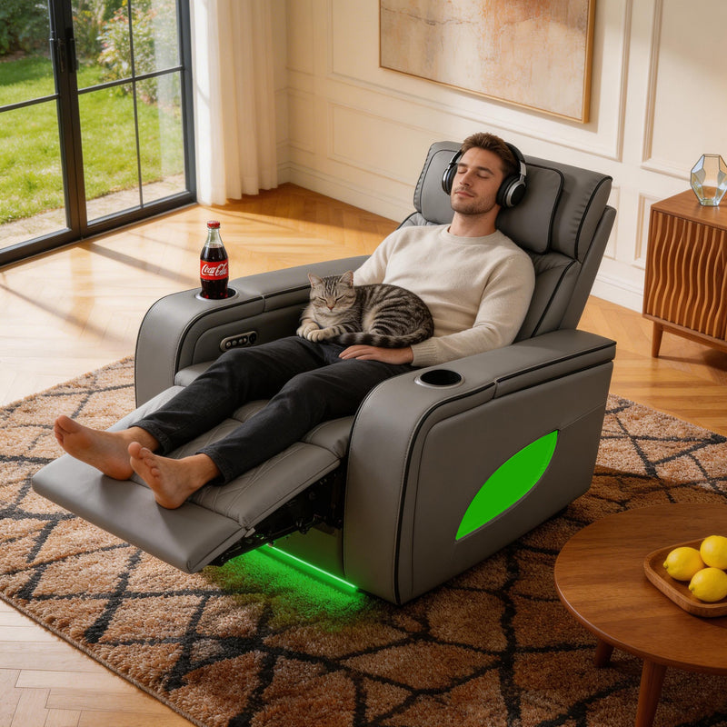 Jessie Power Recliner Chair - Modern Gray Leather Armchair