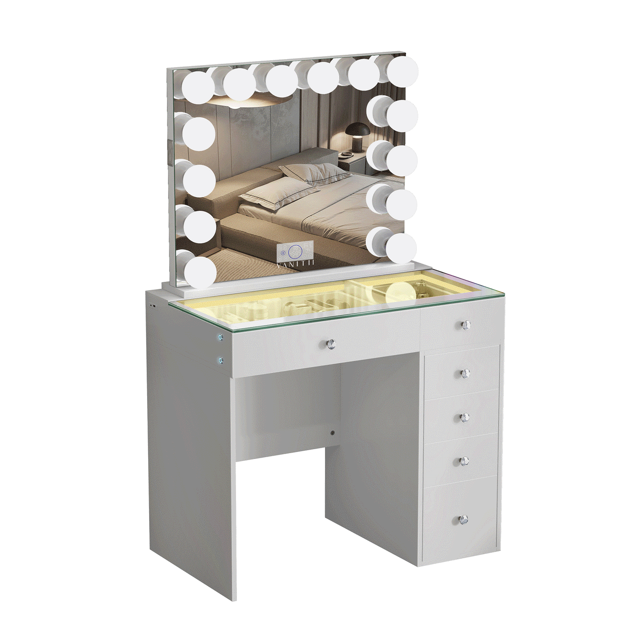 Mini Diana -6 Storage Drawers Vanity Set with Mirror & Chair