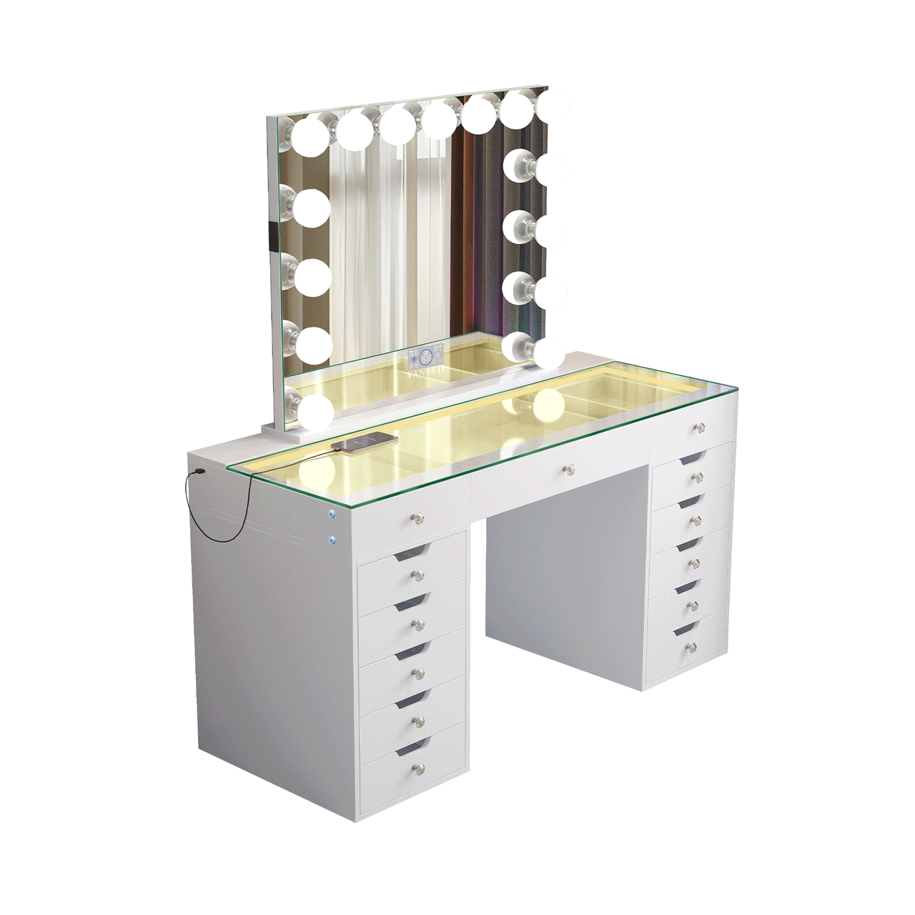 Eva-RGB Vanity Desk Set with Mirror and Chair