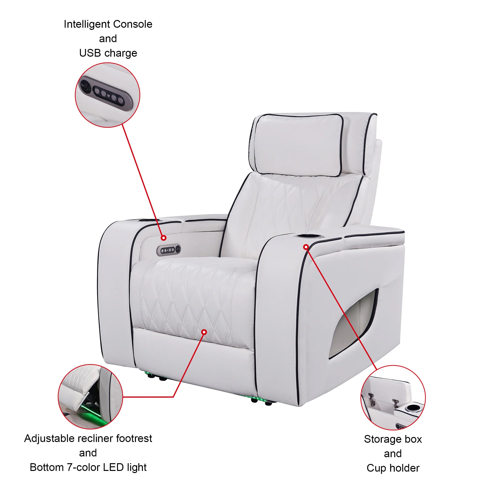 Jessie Power Recliner Chair - Modern White Leather Armchair