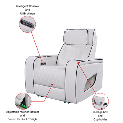 Jessie Power Recliner Chair - Modern White Leather Armchair