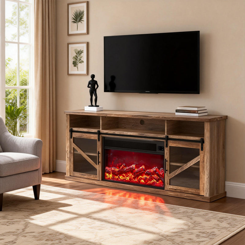 VanitiiHome Fully Assembled 72" TV stand with an electronic fireplace(HZ01)