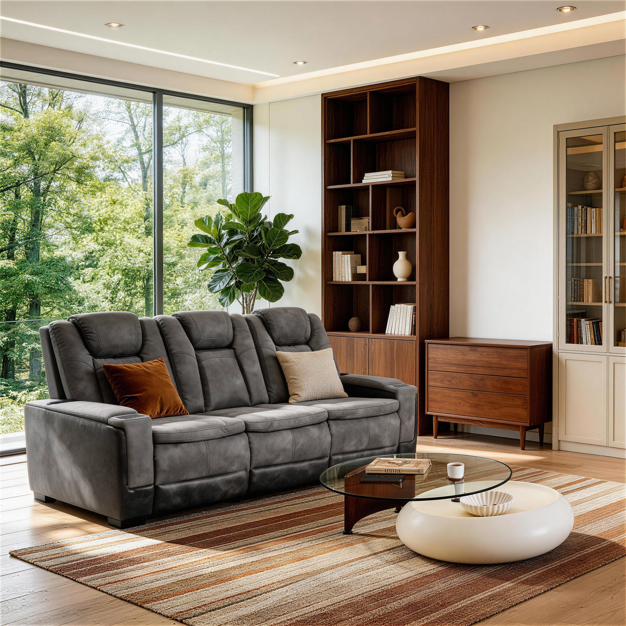 Modern Gray Power Recliner Sofa for Living Room or Home Theater