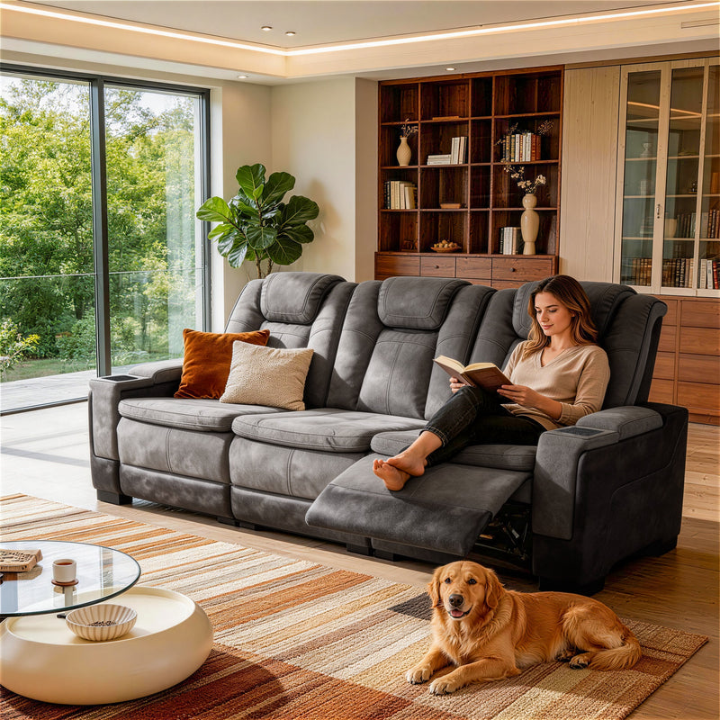 Modern Gray Power Recliner Sofa for Living Room or Home Theater