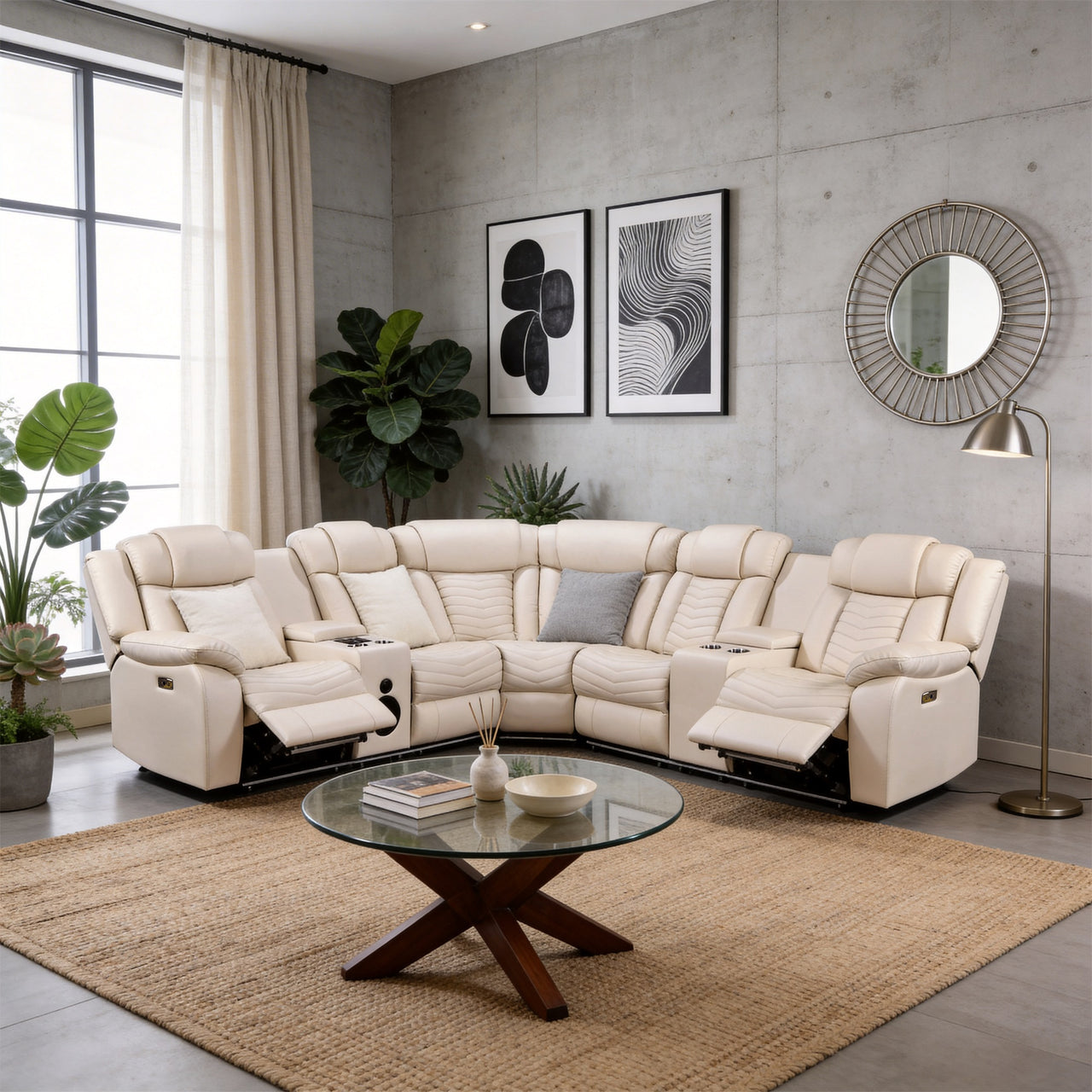 OFF White Power Recliner Sectional